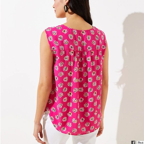 LOFT Bloom Smocked Trim Shell - Pink - XS - NWT - Picture 3 of 7